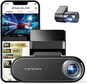 DDPAI 4K Dash Cam Front and Rear, 2160P+1080P Car Dash Camera, GPS 5G WiFi Dashcam for Cars, Free eMMC 32G Dual Storage Support 512G,Radar Motion Detection,Night Vision,72 Hour Parking Mode, N5 Dual