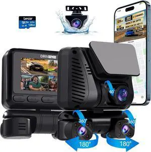 Dash Cam 4 Channel 360° View,4K Front and Rear Dash Camera for Cars,Built-in 5GHz Wi-Fi GPS, Voice Control, Free 128G Card,Night Vision, Light Filter,24H Parking Mode,G-Sensor