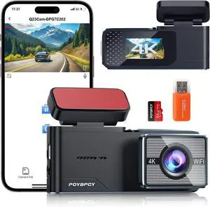Dash Cam Front 4K WiFi Dashcam with 64GB SD Card 2160P Dash Camera for Cars,Smart App Control,WDR,Super Night Vision,Parking Mode,G-Sensor,Loop Recording,Support 256GB Max