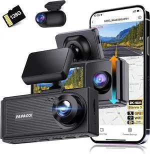 PAPAGO G360 Dash Cam, 3 Channel WiFi Built-in GPS Dashcam, STARVIS IR Night Vision, 2K+1080P+1080P Front Inside and Rear Triple Car Camera, Loop Recording, 128GB Card, Parking Monitor (G360US)