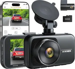LAMTTO 4K Dash Cam Front and Rear Wireless  Dual Dash Camera with 5G WiFi APP Control Night Vision G-Sensor Loop Recording Parking Monitor Wide Angle 64GB SD Card