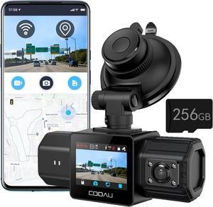 COOAU D20 Dual Dash Cam Front and Inside with 256GB Card & WiFi GPS, 2.5K 1080P Dash Camera for Cars, Dashcam Perfect for U-BER and Taxi Drivers, Night Vision, G-Sensor, 24Hr Parking Mode