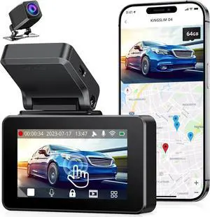 Kingslim Dash Cam Front and Rear 4K, Car Dash Camera for Cars with Free 64GB Card, 3 Inch Touchscreen, Front and Back Dashcam Built-in WiFi GPS, Night Vision, Parking Monitor, Smart App