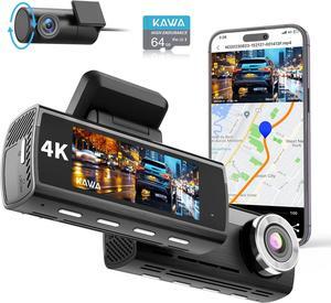 KAWA True 4K Dash Cam Front and Rear, Free 64GB Card, 2160P WiFi Dash Camera for Cars with Sony Starvis IMX415, Built-in GPS Dual Dashcam Voice Control, 3.16 IPS Screen, Night Vision, 24H Park Mode