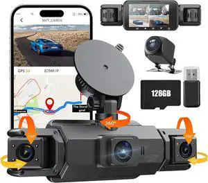 4 Channel Vital Dash Cam Front and Rear and Sides 2.5K, 360 Camera for Car, 3" IPS Screen, Wi-Fi, GPS, Night Vision, G-Sensor, Parking Mode, 128G Micro SD Card