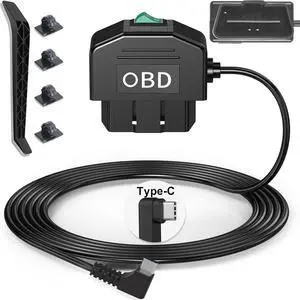 Dash Cam OBD Hardwire Kit, Dash Camera USB Type C Hardwire Kit with OBD2 Power Cable for Dashcam 12-24V to 5V/3A with Low Voltage Protection 24h Parking Surveillance/ACC Mode for Dashcam, GPS or Radar