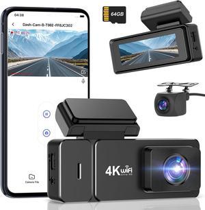 Dash Cam Front and Rear, 4K+1080P WiFi Dual Dash Cam, with Free 64GB Card, Dash Camera for Cars with APP, 2.99 IPS Car Camera, Night Vision, 170°Wide Angle, 24H Parking Mode, Loop Recording