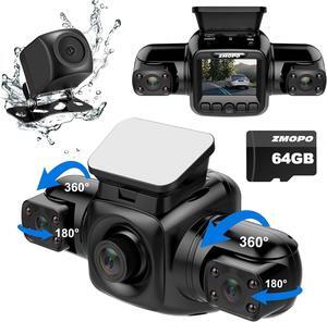 4 Channel Dash Cam Front and Rear Inside Left Right FHD 1080P Dash Camera for Cars, 360 View Parking Monitoring Mode, Built-in WiFi, Free 64GB Card