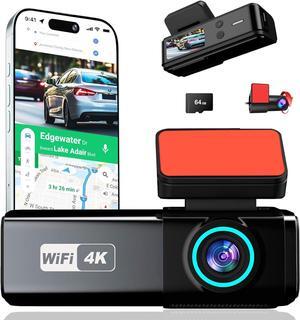 Dash Cam Front and Rear, 4K + 1080P Dual Dash Camera for Cars with Free 64GB Card, 5GHz WiFi, 360° Swivel Rear Camera, App Control, WDR, G-Sensor, Night Vision, Loop Recording, Parking Mode