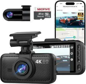 Miofive Dash Cam Front and Rear, 4K+2K Dash Cam for Car, Built-in 5G Wi-Fi & GPS, 32GB SD Card Included, 24H Parking Monitoring, HDR, Night Vision, Loop Recording, App Control, Supports up to 512GB