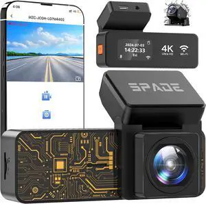 SPADE Dash Cam Front and Rear, Built-in WiFi 4K+1080P Dash Camera for Cars, Mini Car Camera with Voice Control, Night Vision Car Video Driving Camera Recorder 24H Parking Monitor, G-Sensor