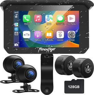 Portable Wireless Apple Motorcycle Carplay & Android Auto Screen, Motorcycle Dash Cam/Camera, Motorbike TPMS, 5" Moto Carplay Waterproof Touch Screen, GPS Moto, G-Sensor, 128G SD Card
