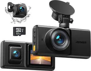 iZEEKER 3 Channel Dash Cam Front and Rear Inside, 2K Single, 1080P Triple Dash Camera for Cars with MicroSD Card, Infrared Night Vision for Taxi Driver, Accident Record, Loop Recording, Parking Mode