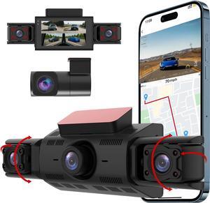 4 Channel Dash Cam 360° View,4K Front and Rear Inside, Left Right Dash Camera for Cars,WDR Night Vision,Smart Voice Control,Built-in WiFi&GPS,APP Control,G-Sensor, 24H Parking Mode, Free 64GB SD Card