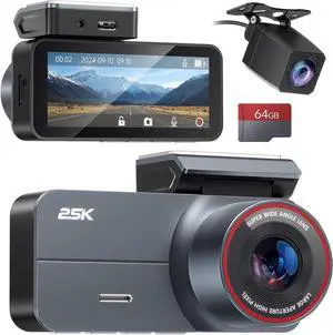 Dash Cam Front and Rear 2.5K QHD, 3.39" Dash Camera for Cars with 64GB Card, 160° and 160° Wide Angle, G-Sensor, 24H, Front Rear Car CameraSupport 256 GB Max