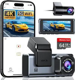Navycrest 4K+2.5K WiFi Dash Cam Front and Rear, Built-in 5G WiFi, Free 64GB Card, Dash Camera for Cars, Dual Dashcam, G-Sensor, 24/7 Parking Mode, 3'' IPS Screen, Loop Recording, WDR Silver