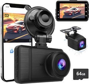 4k HD Car Dash Cam Front and Rear, Camera for Cars Built-in WiFi, Car Camwith Night Vision, 64GB Card, 170°Wide Angle, WDR, 3" IPS Screen, Loop Recording, G-Sensor, 24 Hours Parking Monito