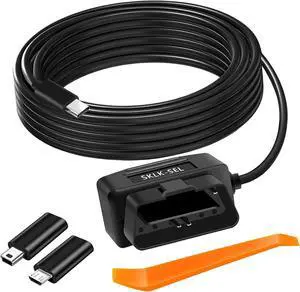 OBD Power Cable Kit Dash Camera USB to Type C Hardwire Kit, OBD Power Cable for Dashcam 12-24V to 5V/3A with Low Voltage Protection 24h Parking Surveillance/Acc Mode for Dashcam, GPS or Radar