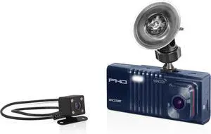 Minolta Dash Camera  3-Channel 1080P Car DVR with Rear & Interior Cam, Night Vision, 3.0 LCD Screen, G-Sensor, Loop Recording, Parking Monitor, Motion Detection, 32GB Card (Blue)