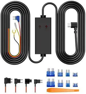 11.5ft Type-C Dash Cam Hardwire Kit (V5F), 12V-24V to 5V 3A Car Dashboard Cam Charger Power Cable with 4 Fuse Taps, Low Voltage Protection for GT801, GT802, S70, S90