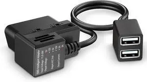 OBD Constant Power Cable for Dash Camera,Compatible with Garmin Dash Cam,OBDII Adapter Cable with Dual USB Interfaces,24 Hours Surveillance/Acc Mode with Low Voltage Protection 11.6-36V to 5V 3A