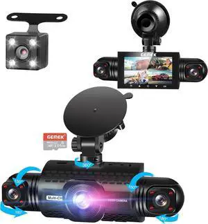 360 Degree View 4 Channel Dash Cam Front and Rear Inside Left Right, GEMEK Dash Camera for Cars FHD 1080P Free 64GB TF Card, Multi-Ch Dash Camera for Cars,Night Vision, 24H Parking Mode