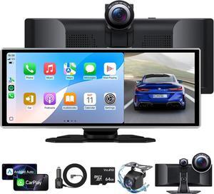 Wireless Portable Carplay Screen for Car, 11.26 inch A-pple Carplay & Android Auto HD Touchscreen with 4K Dash Cam, 1080P Backup Camera, GPS Navigation, Bluetooth, Siri, FM, Mirror Link
