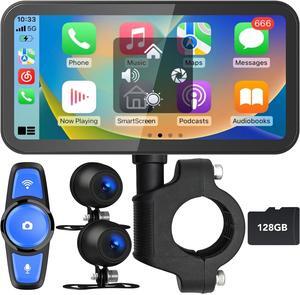 Motorcycle Dash Cam, Motorcycle Apple Carplay & Android Auto GPS Navigation for Motorbike, 6.25" IPS Waterproof Touchscreen, Dual HD 1080P Cameras, Support, Siri, Google Assistant, SD-128GB