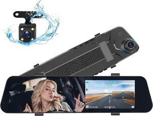 CAMECHO 4.5" Mirror Dash Cam Backup Camera 1080P FHD Front and Rear View Mirror Camera for Cars Dual Lens Cam Loop Recording 170°Wide Angle G-Sensor Parking Assistance