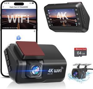 Dash Cam Front and Rear Camera, 4k+1080P WiFi Dual Dash Cam with APP, 3 IPS Dash Camera for Cars with Free 64GB Card, Otovoda Dashboard Camera with Night Vision, 24/7 Parking Monitor, WDR