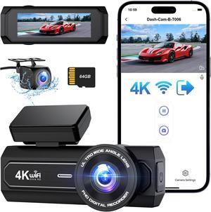 4K Dash Cam Front and Rear, Otovoda WiFi Dash Camera for Cars with App, UHD 2160P Night Vision, 2.99" IPS Screen, Dashcam with 64GB Card, 24H Parking Mode, WDR