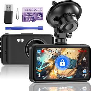 Dash Cam, Dash Camera for Cars 1080P FHD Dashcam DVR Car Camera Dash Cam Front W/ 32GB Card,Night Vision,170°Wide Angle 3IPS Screen Dash Camera Loop Recording G-Sensor Motion Detection Parking Mode