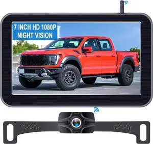 7-Inch Wireless Backup Camera for Truck - 2 Channel, DIY Grid Lines, HD 1080P, Night Vision, IP69K Waterproof, Backup Camera for Truck, Pickup, Trailer, Cars - Parking Safety & Towing Assistance