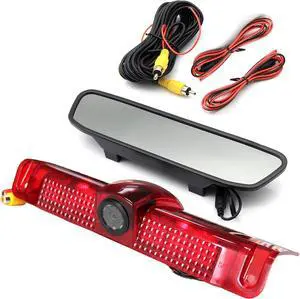 3rd Third Brake Light Backup Camera w/4" Rear View Mirror Monitor Kit for Chevrolet Chevy Express/GMC Savana 2500 3500 2003-2019 3rd Brake Light Position Mounted