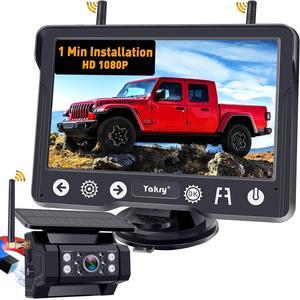 Wireless Backup Camera Magnetic for Truck: 1 Minute Easy Install HD 1080P Rear View Camera Solar - Portable Rechargeable 5 Inch Monitor System for Car Truck SUV RV Trailer Camper Y02