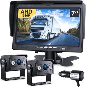 Upgrade Dual Backup Camera Monitor Kit 7" HD 1080P Monitor IP69 Waterproof Rearview Reversing Rear View Camera for Truck Trailer Semi-Trailer Box Truck RV Pickup Truck Easy Installation (TZ102)