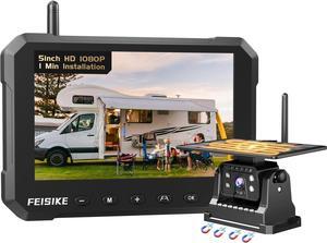 Magnetic Solar Wireless Backup Camera for Truck, 5 Inch No-Drill Installation RV Backup Camera, 1080P Rear View Camera 150° Wide Angle, 24hrs Battery Life, 2.4Hz Signal, Night Vision, RVs, Trailers