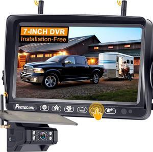 Wireless RV Backup Camera Install-Free for Trailer: 7 Inch Recording Monitor Solar Rear View Camera Long Battery Life Scratch-Proof - Strong Magnetic HD 1080P Camera for RVs, Trucks, Campers