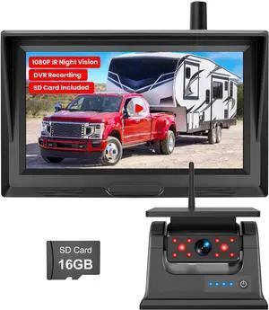 Solar Wireless Magnetic Backup Camera for Truck: 5" 1080P Recording Monitor Portable Trailer Rear View Camera, 1Mins DIY Install & Long Battery Life IR Night Vision RV Camera for Camper-S3
