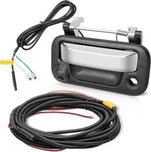 RED WOLF Chrome Tailgate Handle Reverse Backup Camera Fit for 2004-2016 Ford F150 F250 F350 F450 F550 Explorer Lincoln Car Rear View Camera Replace 8L3Z-9943400-AC RCA Connector Optional Guideline