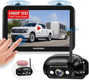 Wireless Backup Camera for Furrion Systems 7'' IPS Touchscreen Monitor RV Trailer Back Up Camera, HD Infrared Night Vision 1080P Rear View Camera Truck 5th Wheel RV Camper Trucks HaoKeo