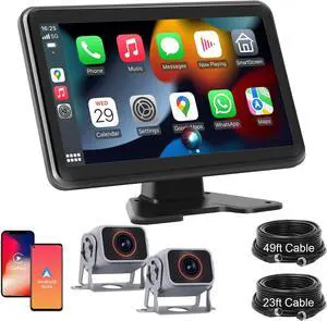 2 HD1080P Backup Camera Dash Cam System for Trucks, RVs, Trailers, Carplay & Android Auto, 4 Channel, 10'' Touch Screen Monitor, Wired Rearview Reverse Cameras with Night Vision, IP68-rated