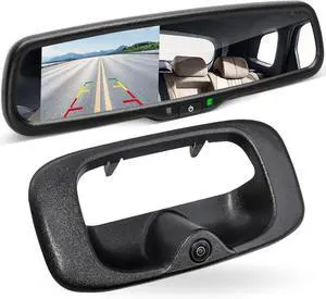 EWAY Tailgate Handle Backup Reverse Camera with 4.3 inch Rear View Mirror Monitor Kit for Chevy Silverado/GMC Sierra Fleet Side Metal Bed 1500 2500 3500 1999-2006 Reversing Parking Camera