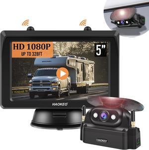 Magnetic Solar Wireless Backup Camera for Truck: 5 Inch DVR 1080P HD IPS Monitor, Rechargeable Reverse Camera System, Portable Rear View Camera for Truck RV Camper Hitching Gooseneck Horse Trailer