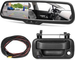 RED WOLF Tailgate Backup Camera + 7" Rear View Mirror Screen Monitor Fit for Ford 2004-2014 F150/ 2009-2016 F250/F350 Pickup Trucks 4.3 Mirror Video LCD, Reverse Adjustable Parking Line Safety