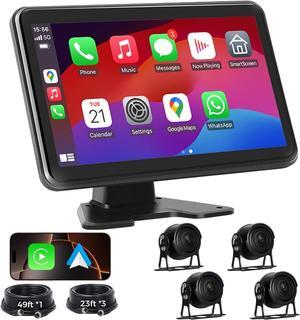 4 Channel Backup Camera Dash Cam System for Trucks, RVs, Trailers, Carplay & Android Auto, 10'' Touch Screen Monitor, 4 HD1080P Wired Rearview Reverse Cameras with Night Vision, IP68-rated.