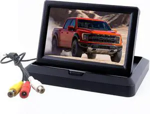 5 inch Foldable TFT LCD Backup Camera Monitor only Rear View Reverse Display Screen, V1/V2 Two Video Input, 12V/24V Vehicle Backup Camera Display for Car Backup Van Truck