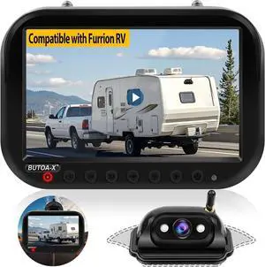 Wireless Backup Camera for Furrion RV: 7-Inch HD 1080P, Plug-Play, Night Vision, 4 Channels Split Screen