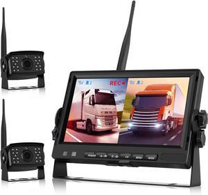 Backup Camera for Truck, Wireless Digital Backup Camera System Trailer 12 Volt Wireless Camera Kit 7 Inch Monitor DVR AHD Video Recording (Rear & Front View Camera) for RV Camper Van 12V-24V