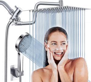 Shower Head, 8'' High Pressure Rainfall Shower Head, Z-Type Shower head Combo/Handheld Shower Wand, 12'' Angle Adjustable Extension Arm/Flow Regulator/Shower System,Chrome